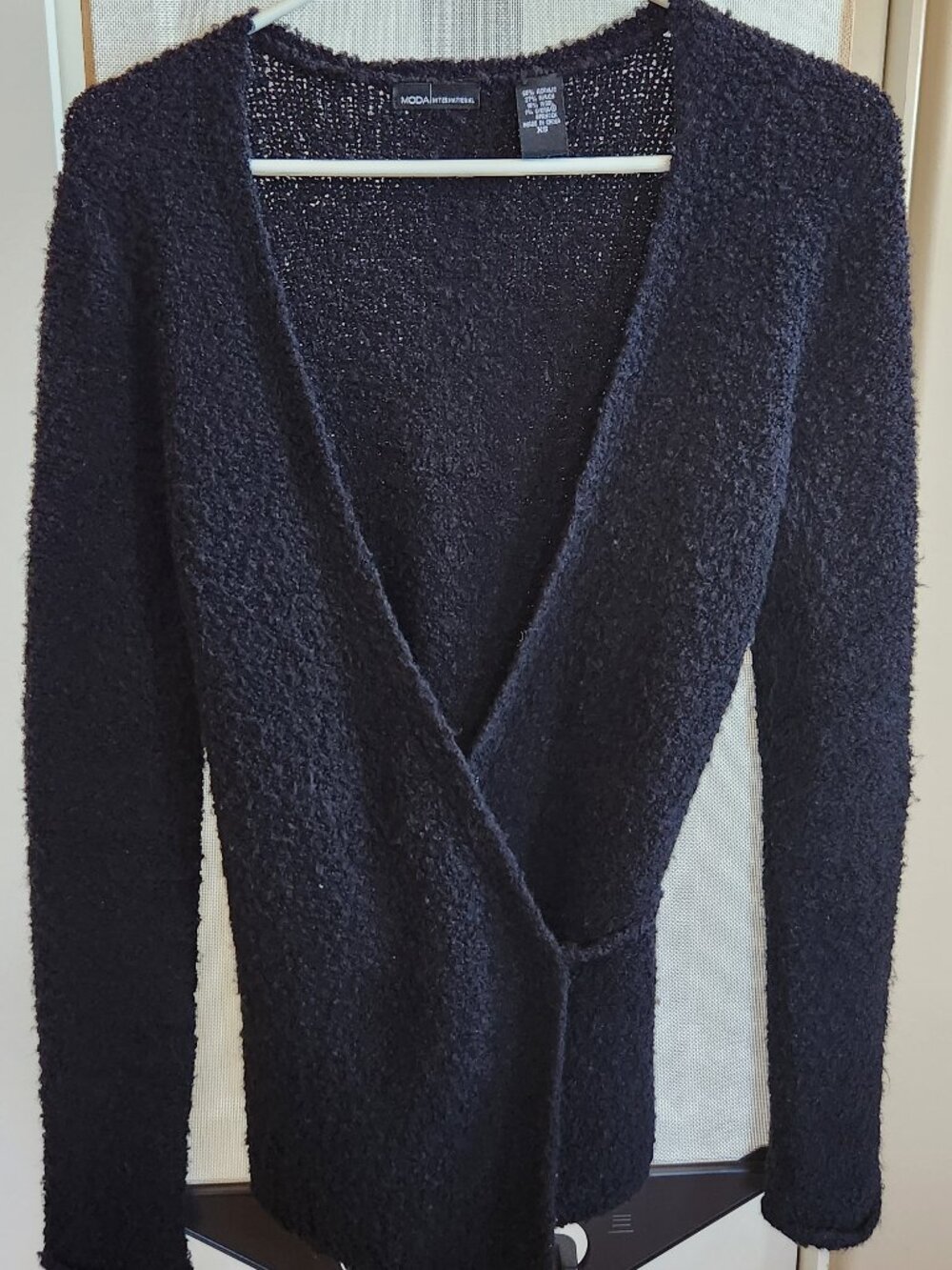 VS / Moda International Black Boucle Knit Long Sleeve Wrap Cardigan Sweater - XS